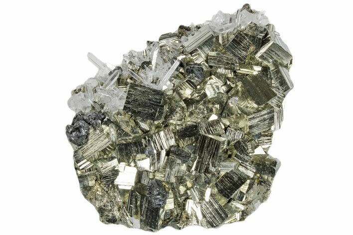 Cubic Pyrite Crystal Cluster with Quartz & Sphalerite - Peru #173273